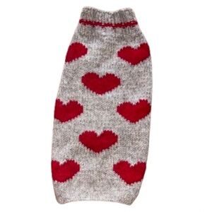 Chilly Dog Red Hearts Gray and Red Heart Patterned Wool Knit Dog Sweater size S